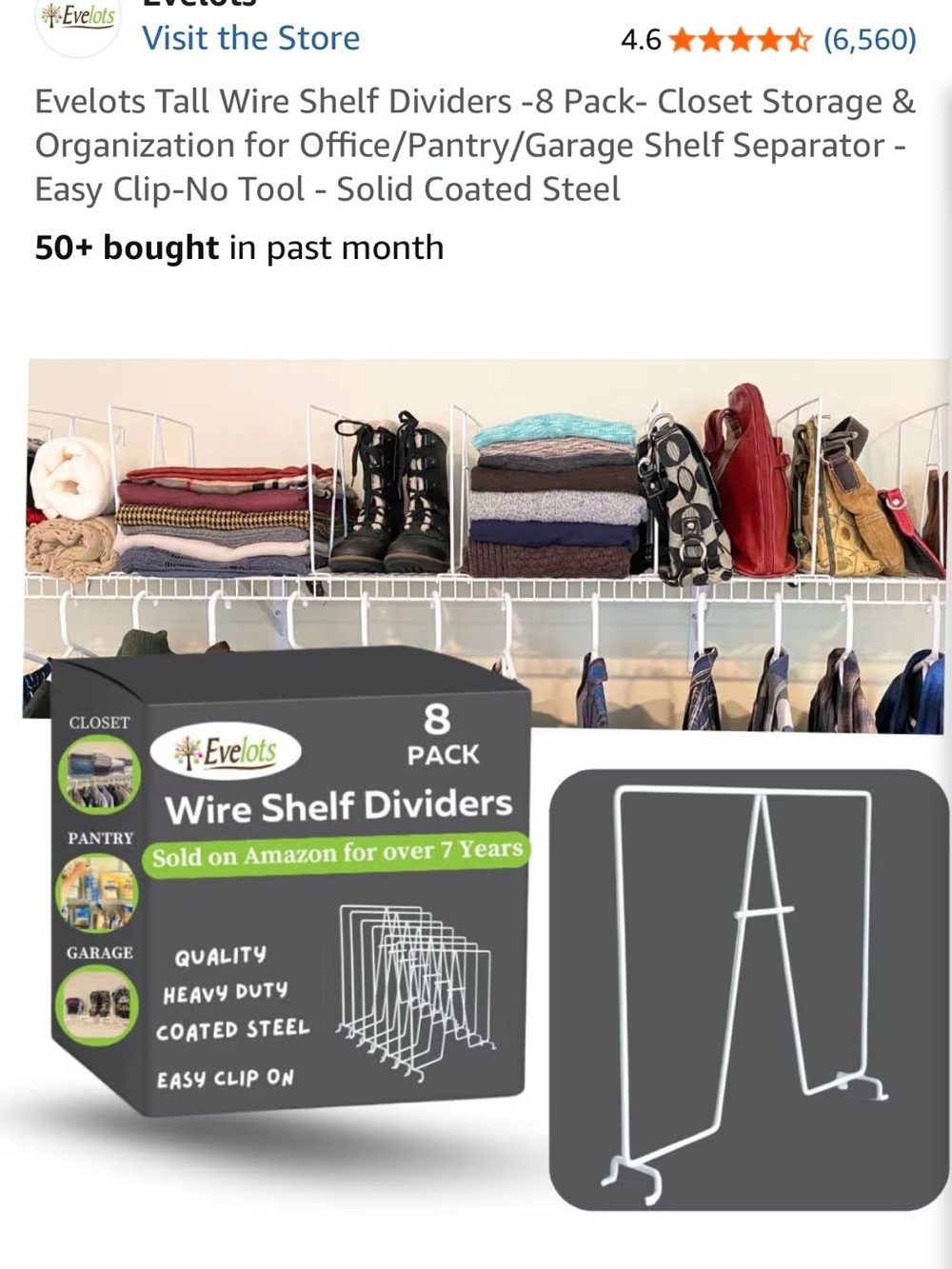 Wire Shelf Dividers for Closets with Hooks Set of 8 - Picture 2 of 2